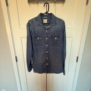 American Eagle Women's Blue Denim Button Down Long Sleeve Shirt Size Large